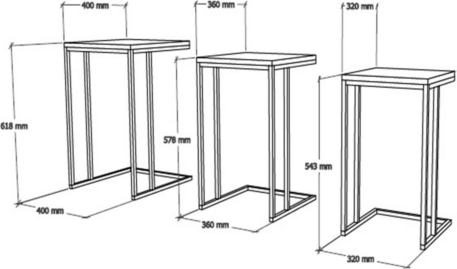 Set tavolinash ndihmëse të mbivendosura, 3 copë, Skye Decor, ngjyrë arre dhe e zezë