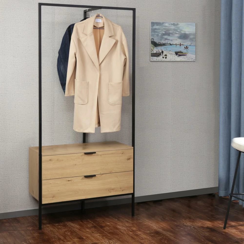 Rrjetë organizimi rrobash LANDMEGA Nextdeco me dy sirtarë, H190x85x45cm, ngjyrë lisi