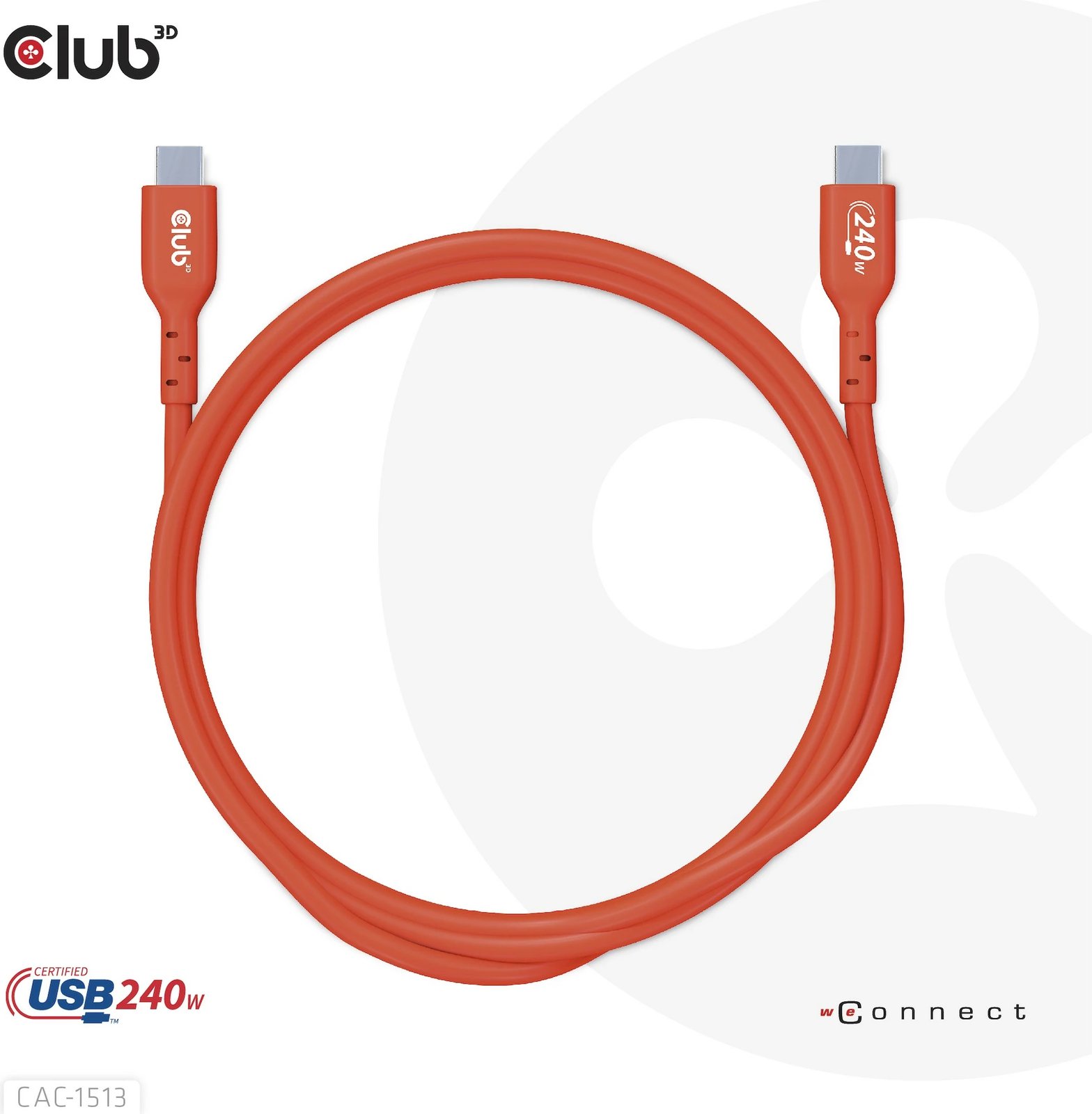 Kabllo USB-C Club3D CAC-1513, 3m, 240W, 480Mb/s, kuqe Kabllo USB-C Club3D CAC-1513, 3m, 240W, 480Mb/s, kuqe