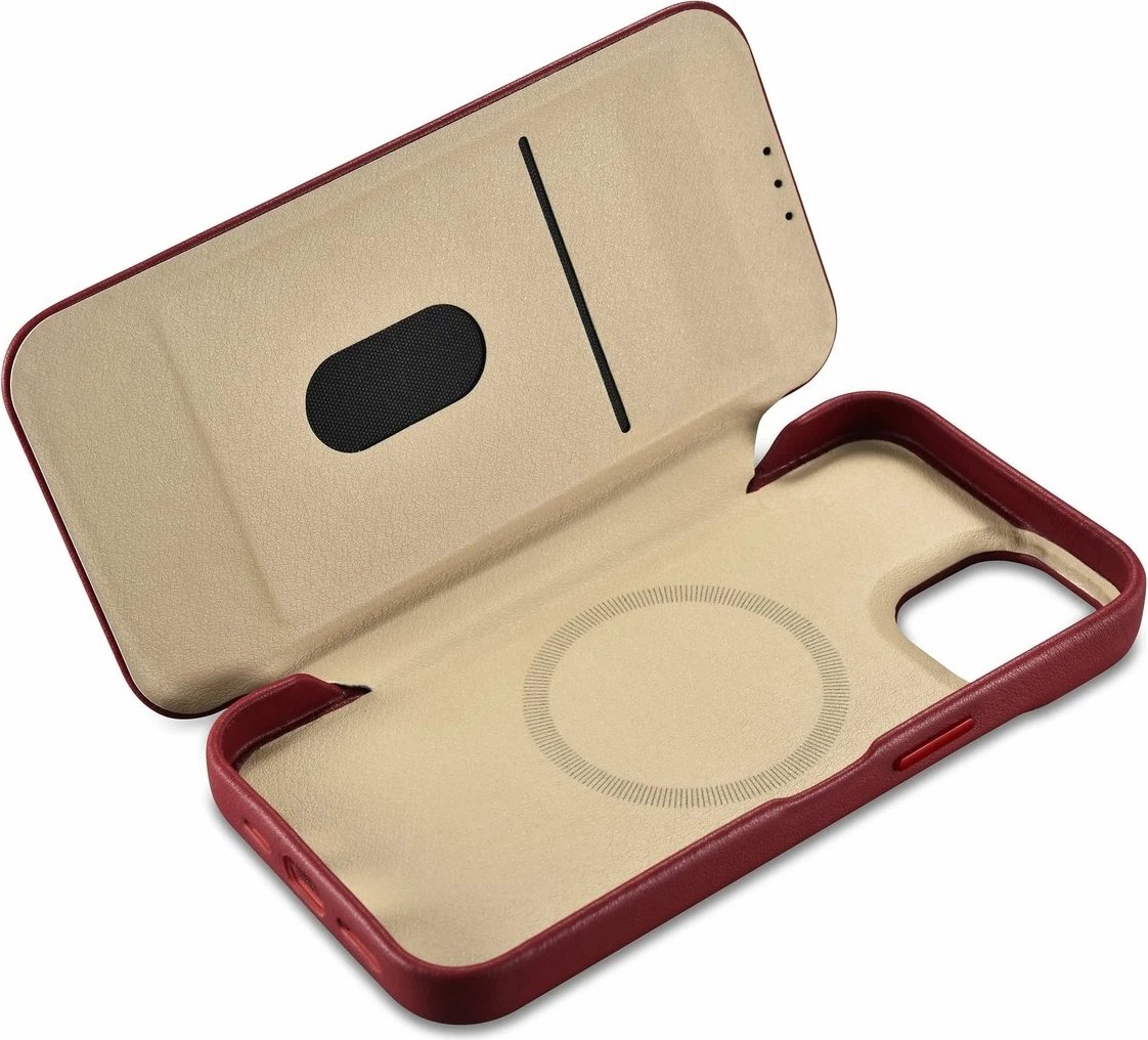 Mbështjellës lëkure iCarer CE Premium Folio për iPhone 14 Plus, MagSafe, Kuq