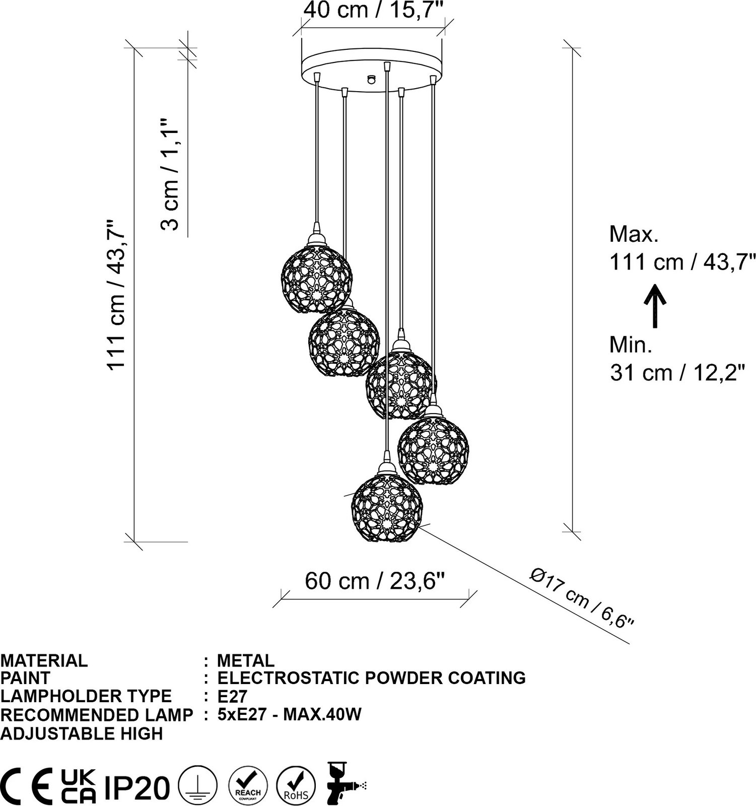 Llambë tavani Opviq Selcuklu, e zezë, MR-790-1
