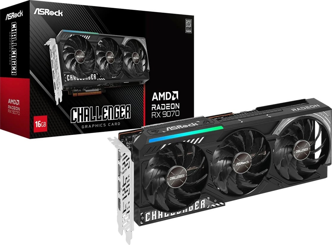 Kartelë grafike ASRock Radeon RX 9070 Challenger, 16GB DDR6, PCI-E 5.0, e zezë