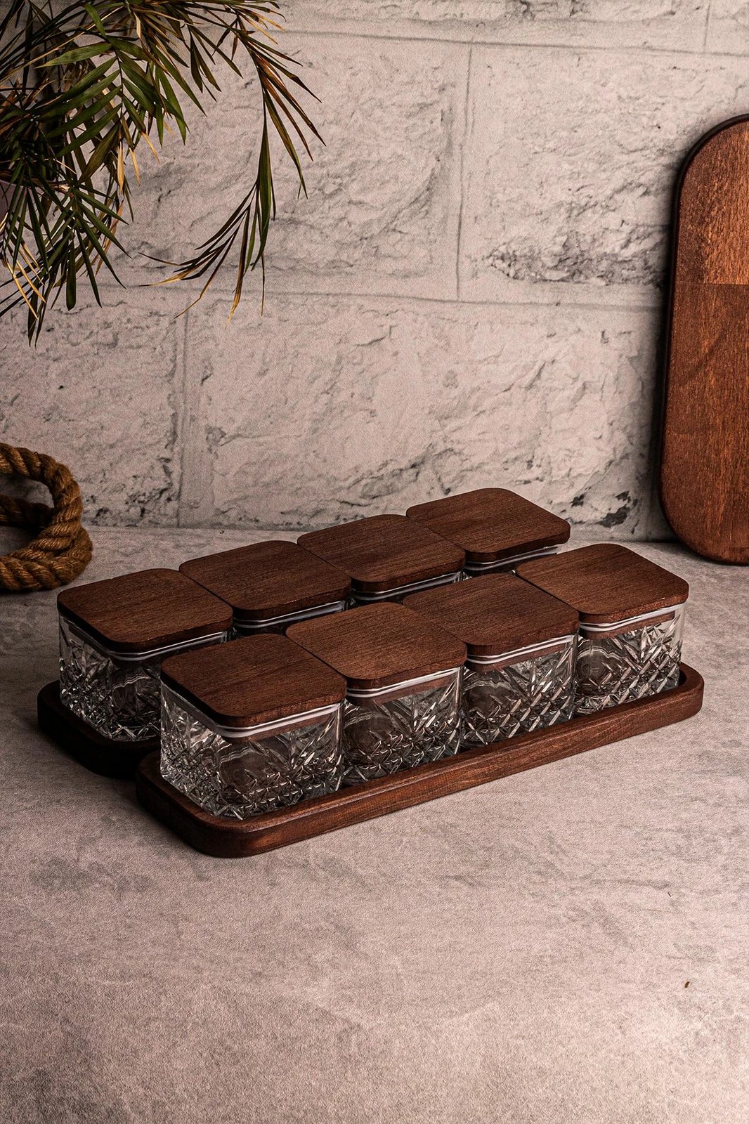 Set pjatash qelqi me kapak druri, 18 pjesë, Hermia Concept, Milla Kare 10 Set pjatash qelqi me kapak druri, 18 pjesë, Hermia Concept, Milla Kare 10