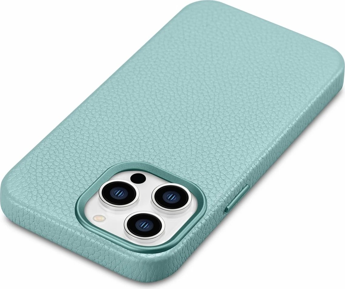 Mbështjellës iCarer Litchi Premium për iPhone 14 Pro, lëkurë natyrale, MagSafe, Jeshil