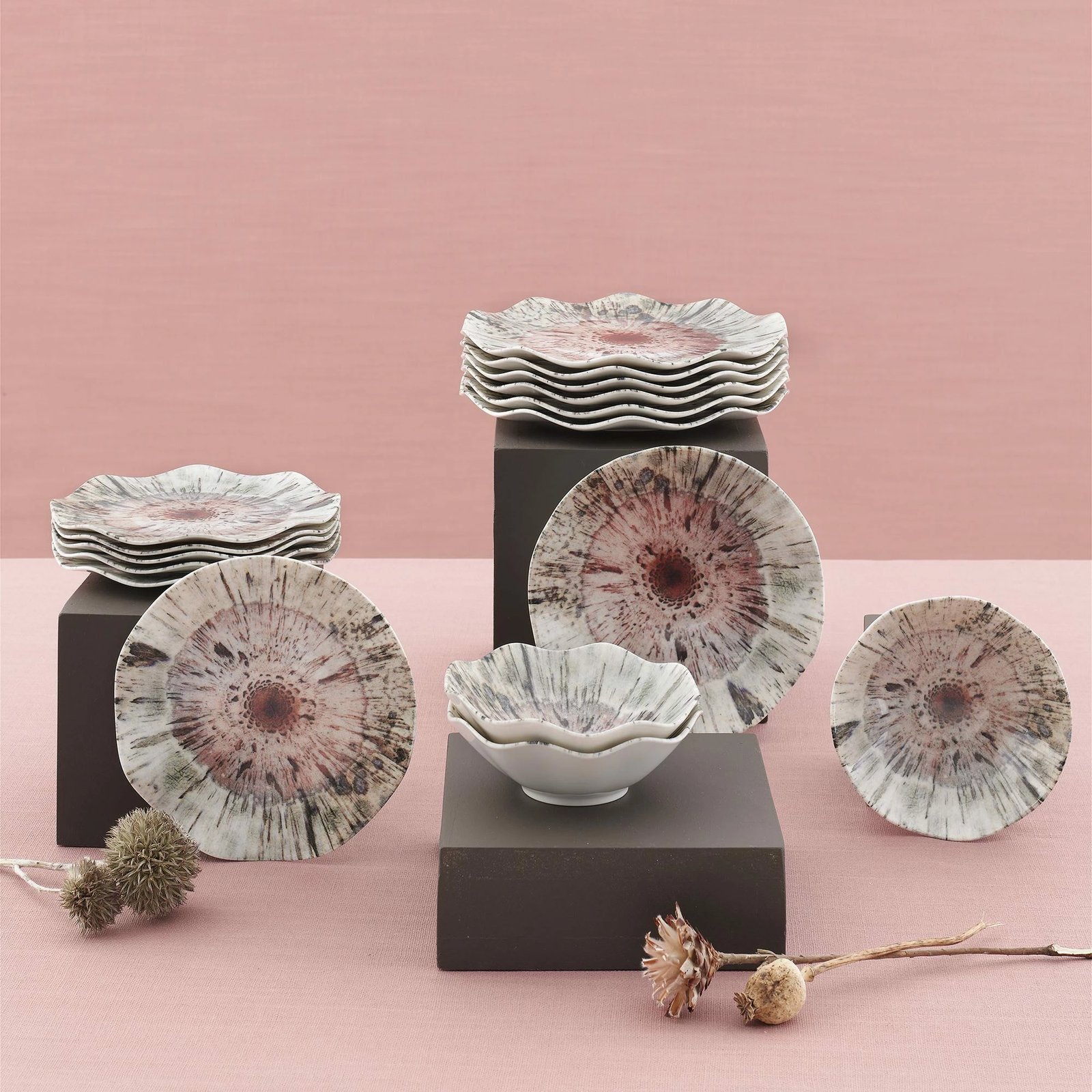 Set enësh për drekë, porcelan, shumëngjyrësh, 24 copë, Hermia, GBSNES24Y41001159