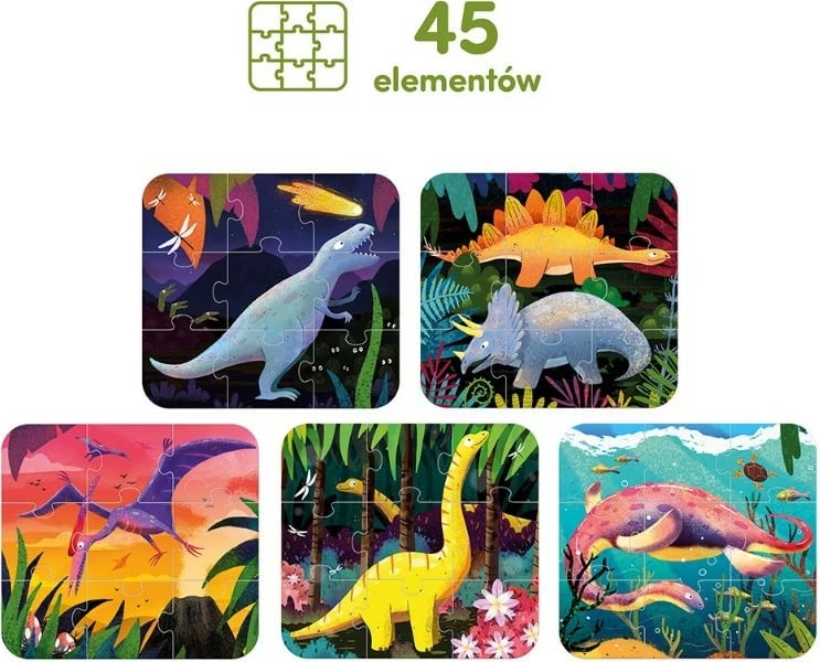 Puzzle për fëmijë CzuCzu Fantastic Dinosaurs, 45 pjesë, shumëngjyrëshe, set prej 5 copësh Puzzle për fëmijë CzuCzu Fantastic Dinosaurs, 45 pjesë, shumëngjyrëshe, set prej 5 copësh