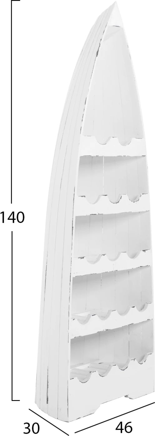 Raft vertikal për shishe, formë varke, dru mahogany, FH9495, 46x30x140H cm