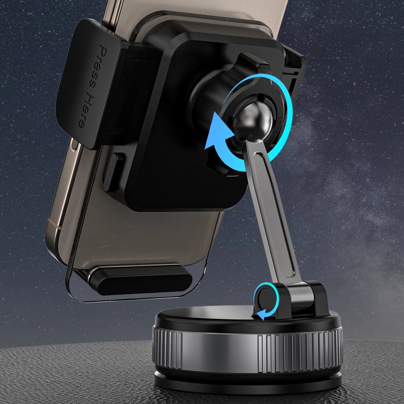 mbajtës makine për celular Dudao F24PLUS me kapje vakum, montim në panel, rregullim 360°, aliazh zinku/plastikë, i zi