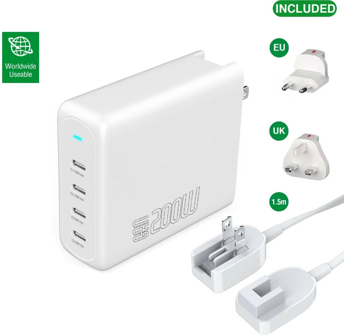 Karikues universal 4smarts 544200, 200W, 4 porte USB, i bardhë