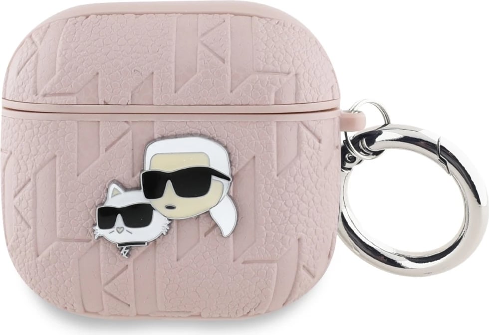 Mbështjellës Karl Lagerfeld Monogram Karl & Choupette Head për AirPods 4, Rozë