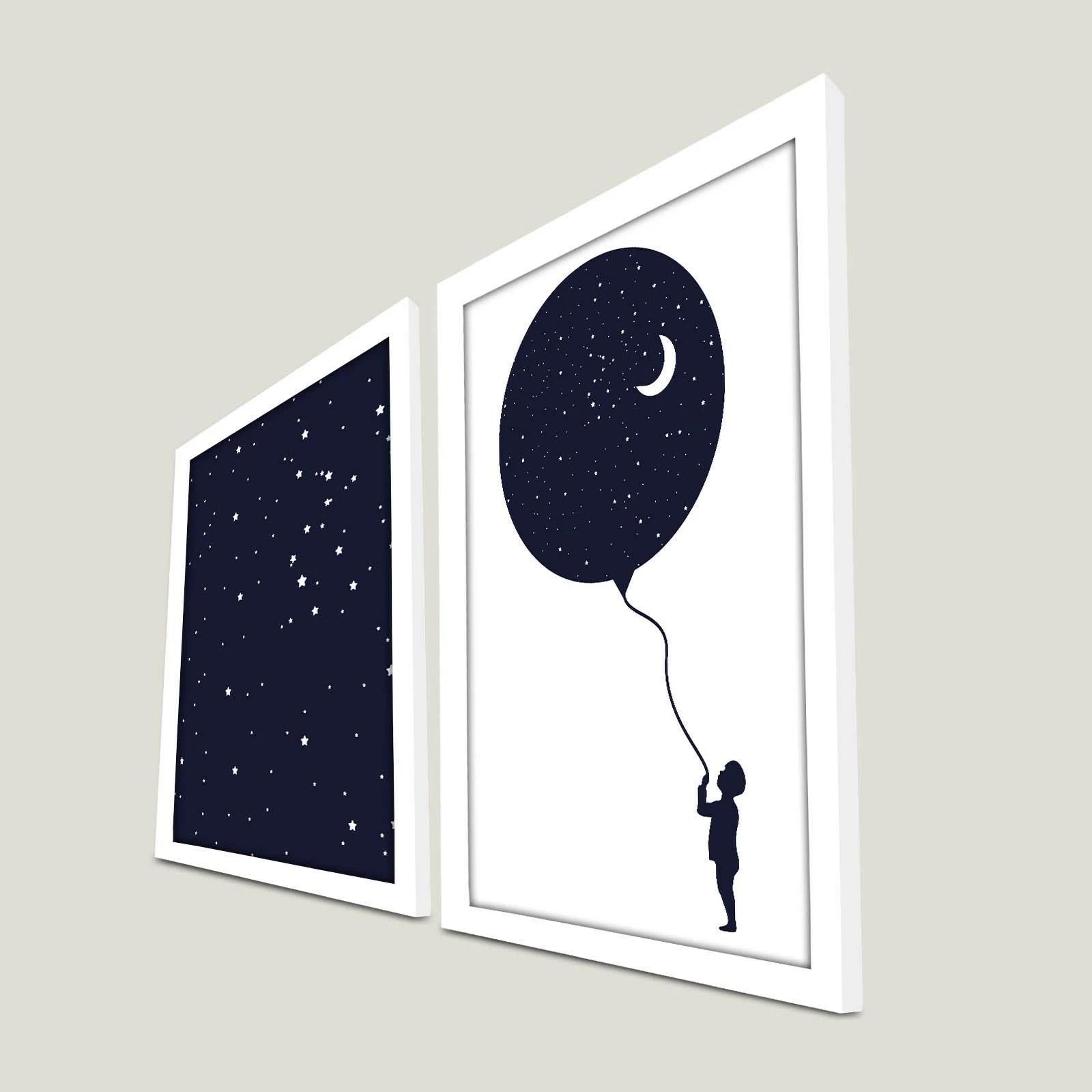 Pikturë dekorative me kornizë MDF (2 copë), Wallity, 2P3853BCT-001, blu e errët dhe e bardhë