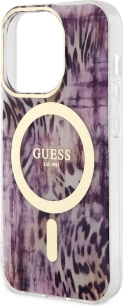 Mbështjellës Guess Leopard MagSafe për iPhone 14 Pro Max 6.7", rozë