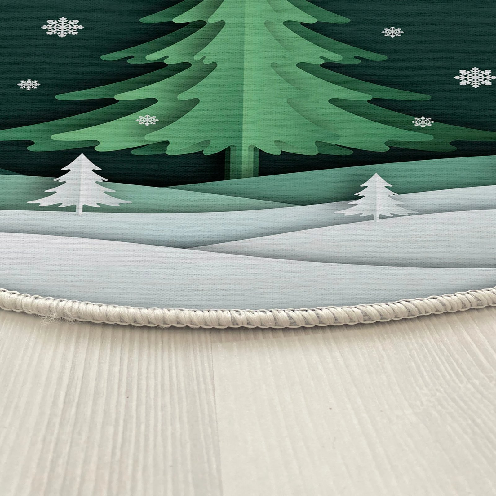 Qilim i rrumbullakët, ngjyrë e gjelbër dhe e bardhë, dizajn Krishtlindjesh, Conceptum Hypnose, Woopamuk465, 120cm