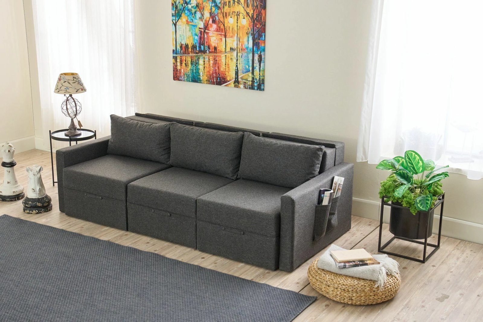 Kënd-sofë krevati Atelier del Sofa, Saros, ngjyrë antracit