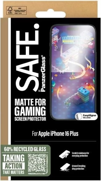 Mbrojtës ekrani PanzerGlass SAFE për iPhone 16 Plus, Gaming, Matte, Ultra-Wide Fit