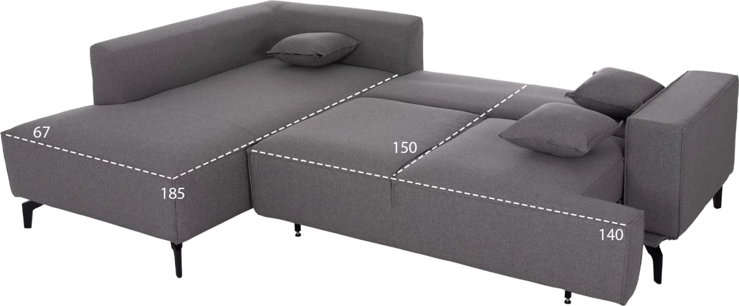 Kënd-sofë me hapësirë për depo, SAFFIRA FH3303.01L, material gri, 270x195x100cm