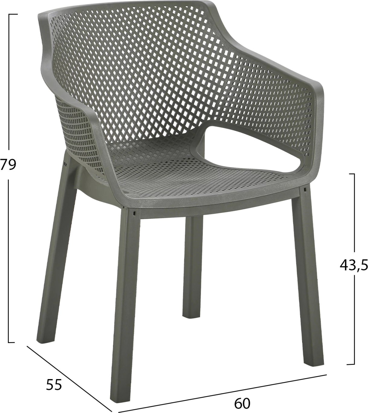 Karrige me mbështetëse për ngrënie, polipropilen, ngjyrë ulli e errët, PEGGY FH6368.05, 60x55x79cm