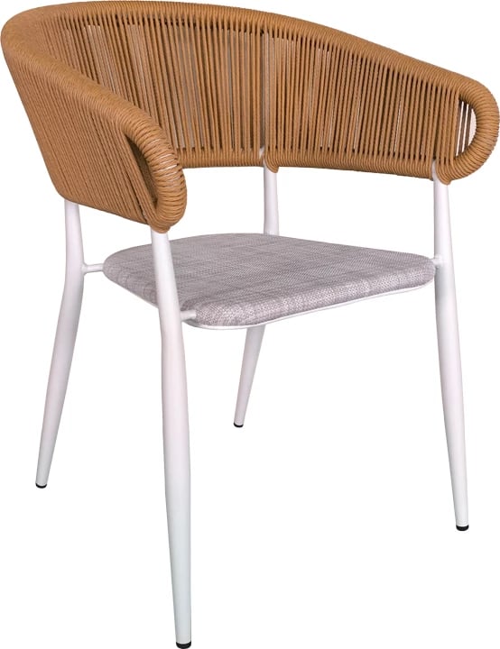 Tavolinë me karrige Nares-Raven B set prej 7,, alumin dhe dru, ngjyrë bardhë dhe natyrale, 180x90x72.5cm