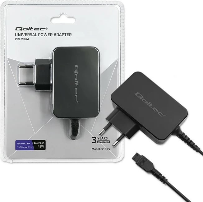 Adapter universal rryme Qoltec 51025, 45W, 8 konektorë