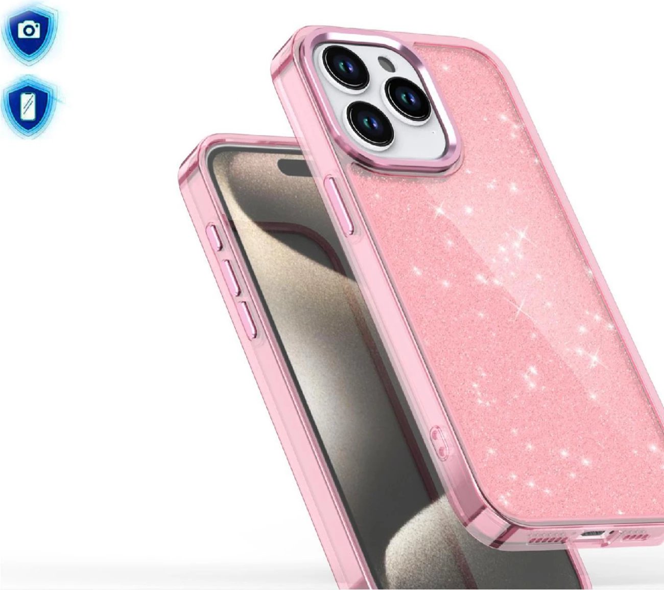 Mbështjellës Hurtel Glitter Case për iPhone 16 Pro Max, rozë me shkëlqim