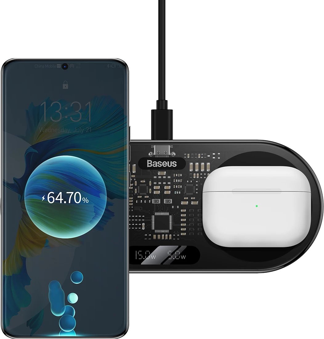Karikues wireless Baseus BS-W528 me ekran LED, 20W, Qi, i zi