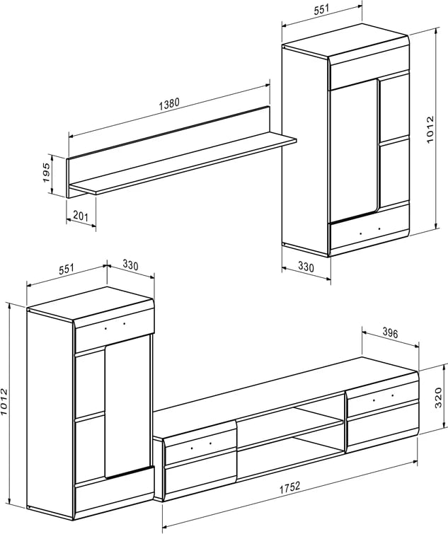 Sistem salloni Saleto, ngjyrë e bardhë, 230.2x39.6x202.4cm