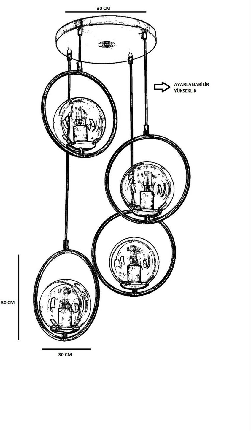 Llambë varëse Opviq, 4 unaza, bakër, gotë bal, stil eskitme
