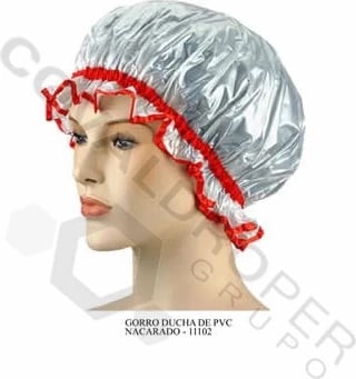 Kapele dushi unisex LA WALKIRIA PVC, argjendtë me të kuqe