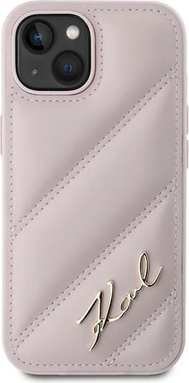 Mbështjellës Karl Lagerfeld Diagonal Quilted Script për iPhone 15 Plus / 14 Plus, rozë