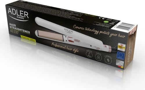 Drejtues flokësh, Adler, AD 2317, pllaka qeramike lundruese 25x90mm, 200°C, 35W, e bardhë/ari rozë