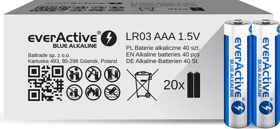 Bateri e rikarikueshme everActive Alkaline LR03 AAA, 40 copë