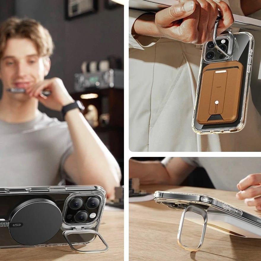 Mbështjellës ESR Classic Hybrid Kickstand HaloLock MagSafe për iPhone 16 Pro Max, me qëndrim dhe xham të temperuar, Transparent