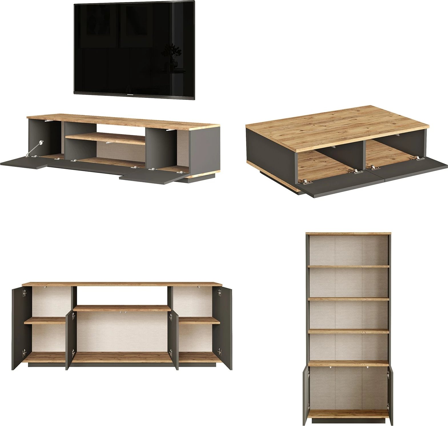 Set mobiljesh për dhomë dite Skye Decor, FR19-AA, ngjyrë Atlantic Pine dhe antracit