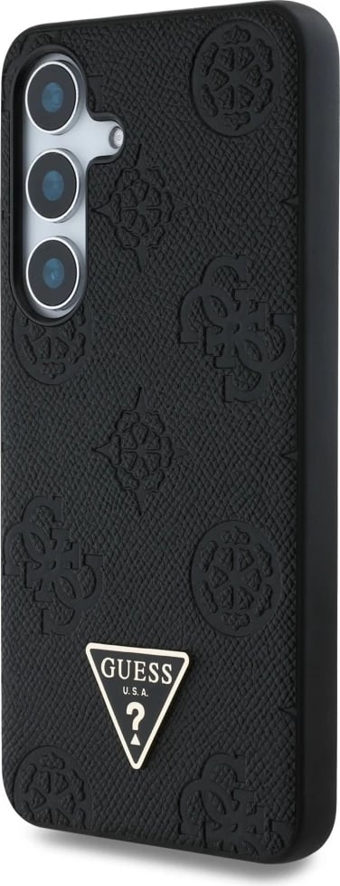 Mbështjellës Guess Grained Hot Stamp Peony Pattern Triangle Logo MagSafe për Samsung Galaxy S25, i zi Mbështjellës Guess Grained Hot Stamp Peony Pattern Triangle Logo MagSafe për Samsung Galaxy S25, i zi