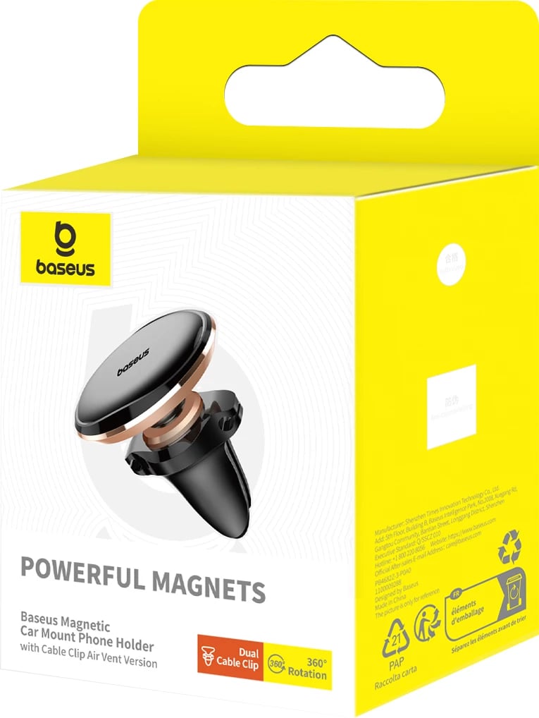 Mbajtës magnetik për celular Baseus C40141201G13-00, për ventilator të makinës, zi dhe ari