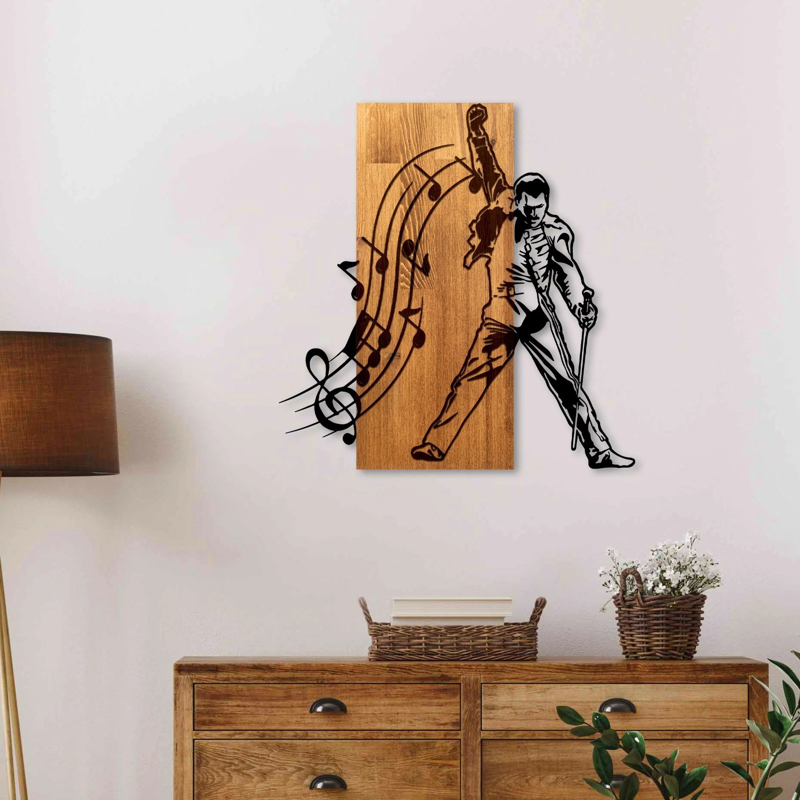 Aksesor dekorativ muri prej druri dhe metali, Wallity Mercury, ngjyrë arre dhe e zezë