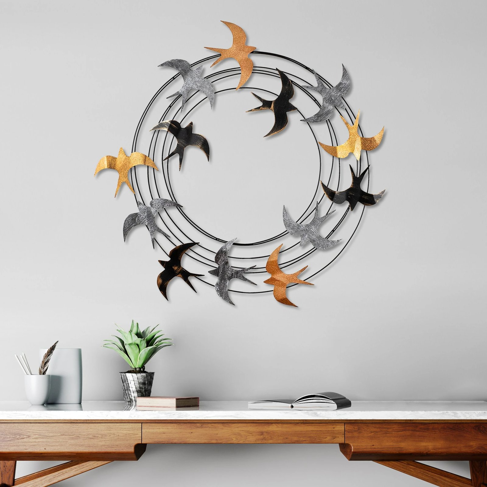 Aksesor dekorativ metalik për mur, Wallity Spiral Flock 6, shumëngjyrësh, 87x87x5cm