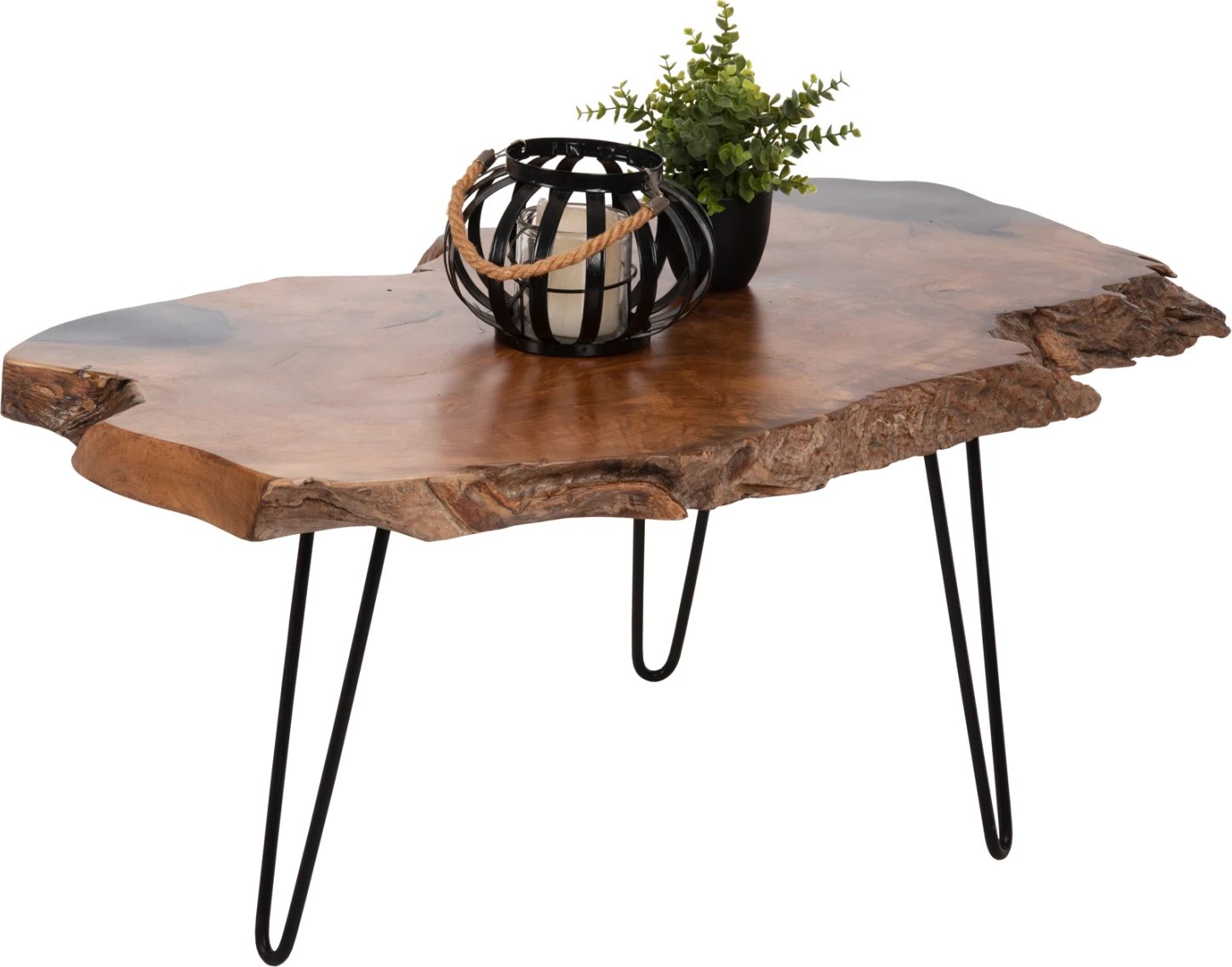 Tavolinë kafeje GLAZE FH9750 dru TEAK natyral-këmbë metali të zeza 110x60x48Hcm