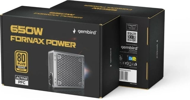 Kasë furnizimi Gembird Fornax Power 650W, 80 PLUS Bronze, Active PFC, e zezë