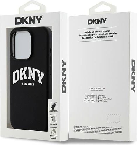 Mbështjellës DKNY Liquid Silicone me logo të bardhë, për iPhone 13 Pro/13, MagSafe, i zi