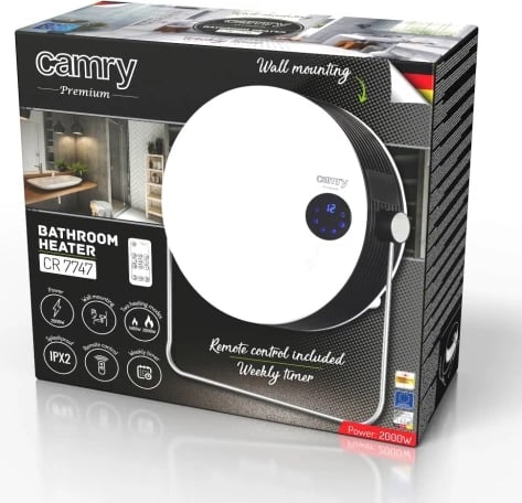 Ngrohës banjoje muror, Camry, CR 7747, 1400/2000W, program javor, LCD, telekomandë, IPX2, i bardhë