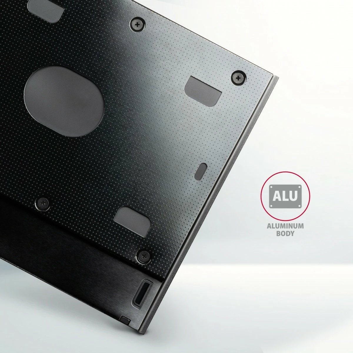 Kasë AXAGON RSS-CD09 për SSD/HDD 2.5", për slot DVD 9.5mm, Alumini, E zezë