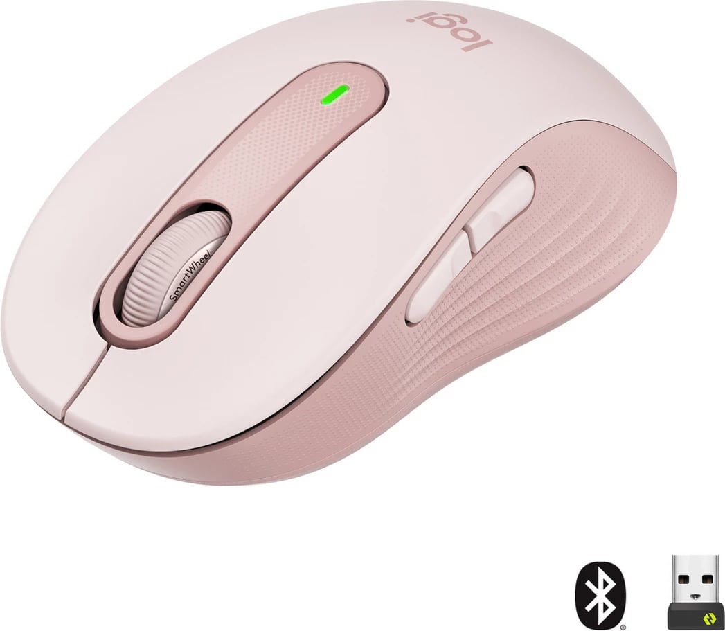 Maus Logitech Signature M650 910-006254, pa tel, Bluetooth dhe USB nano receiver, rozë