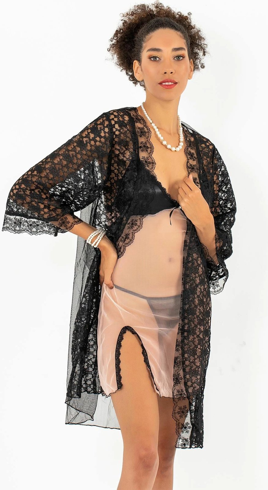 Set fustan nate me peniuar, ngjyrë salmon, Jumeon, 011-008009