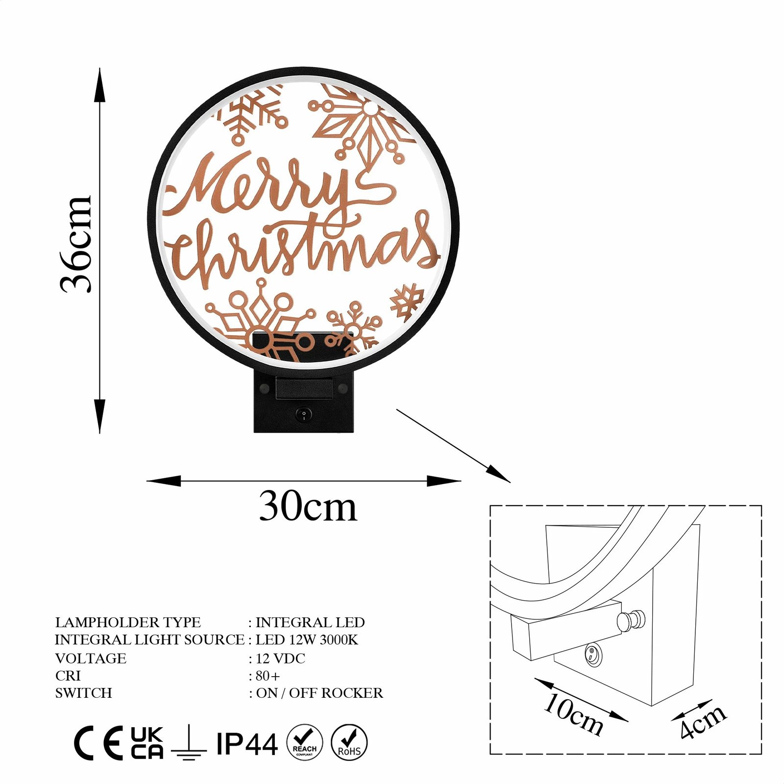 Llambë muri Opviq, XMAS21, e zezë dhe bakri, 30x36x10cm