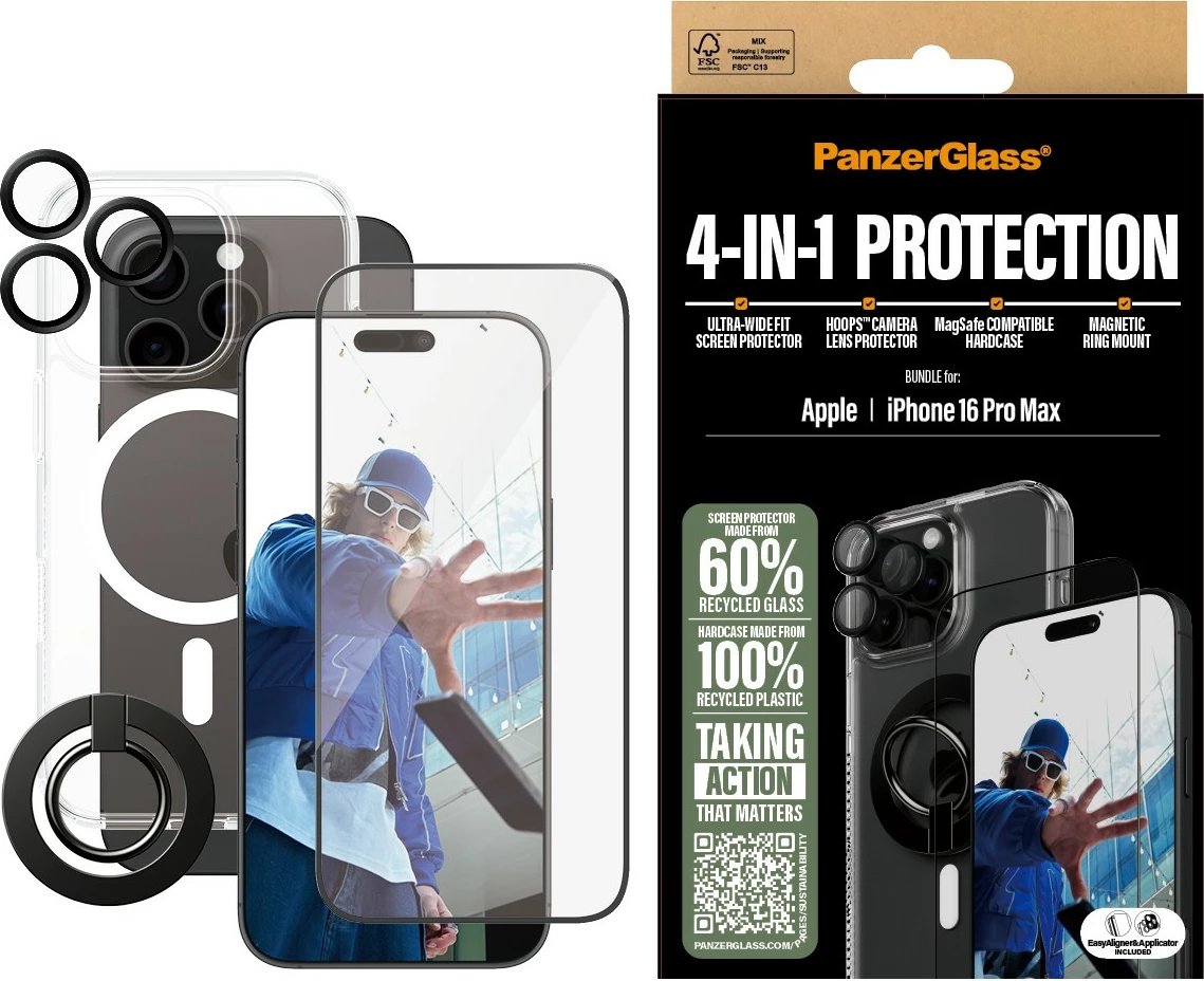 Mbrojtës ekrani PanzerGlass për iPhone 16 Pro Max, 4-në-1, transparent
