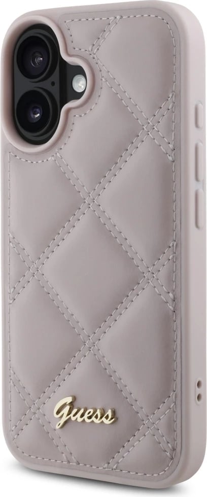 Mbështjellës Guess Quilted Metal Logo për iPhone 16, Rozë Mbështjellës Guess Quilted Metal Logo për iPhone 16, Rozë