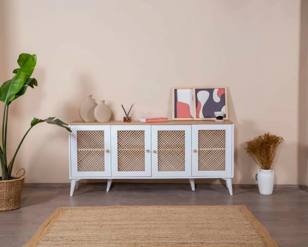 Konsol Skye Decor, ngjyrë e bardhë dhe lis, Goose