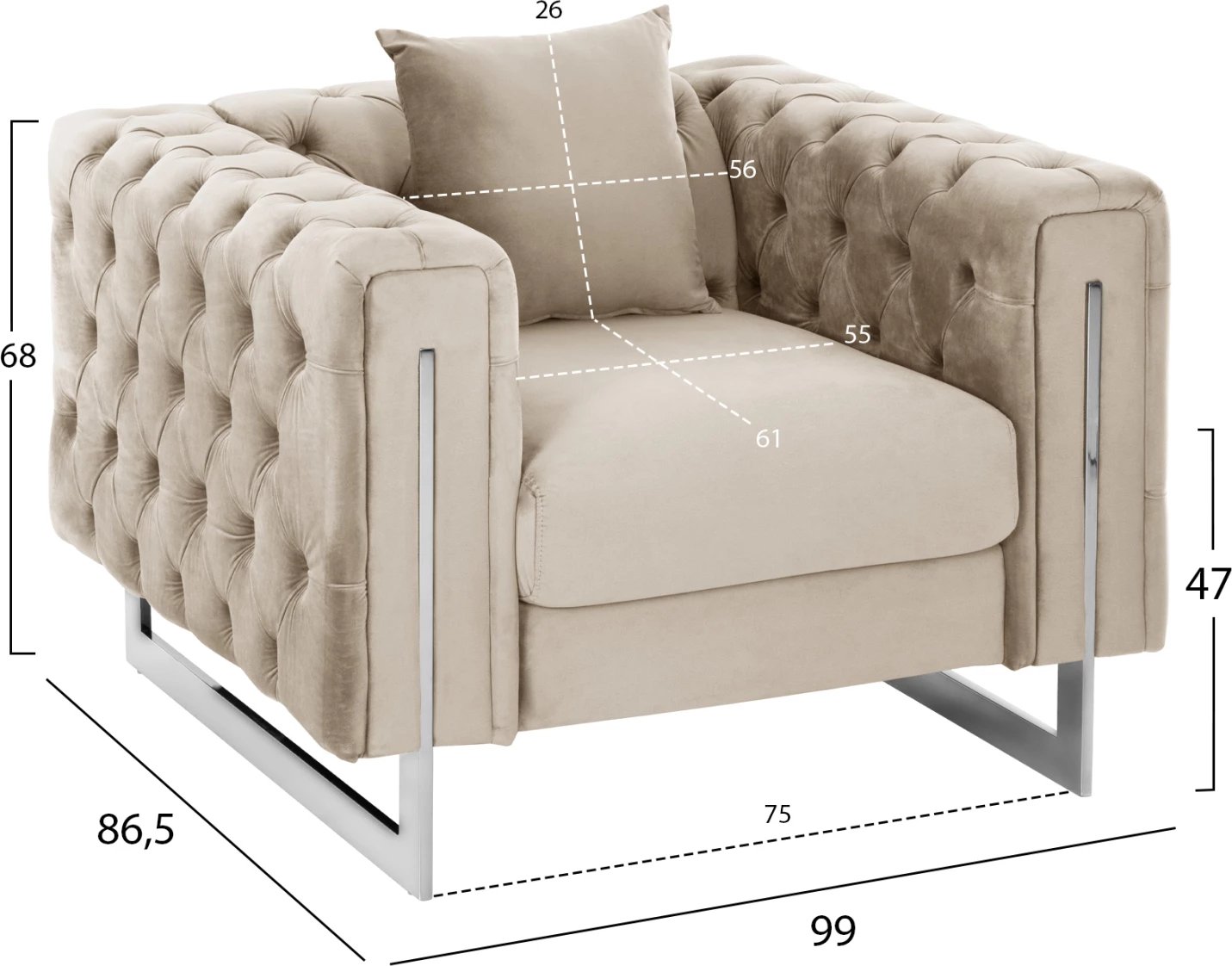 Fotelje Chesterfield krem, FH3261.02, 99x86.5x77H cm