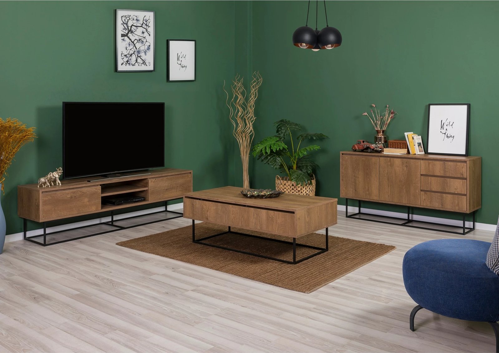 Set mobiljesh për dhomë dite, Laxus Takım 9, ngjyrë arre dhe e zezë